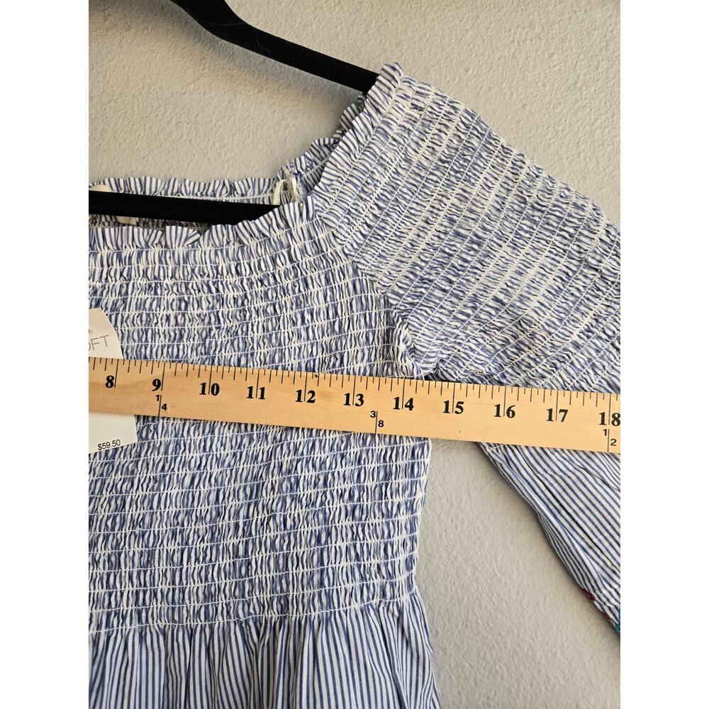LOFT‎ Boho Embroidered Smocked Off The Shoulder Pinstripe Peasant Top S - Picture 9 of 9
